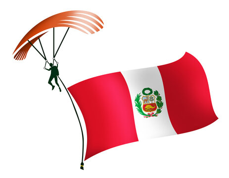 A skydiver, A paratrooper, A parachutist carrying a flag of Peru
