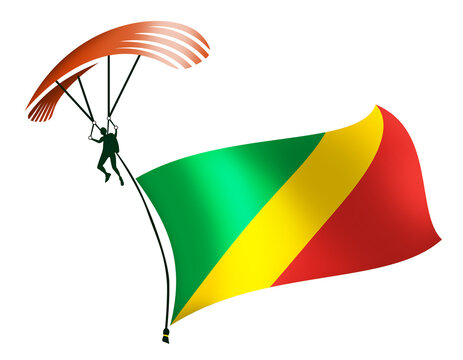 A skydiver, A paratrooper, A parachutist carrying a flag of Republic of Congo