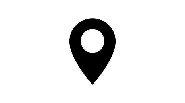 Minimalist black map marker icon isolated on a clean white background with simple black location