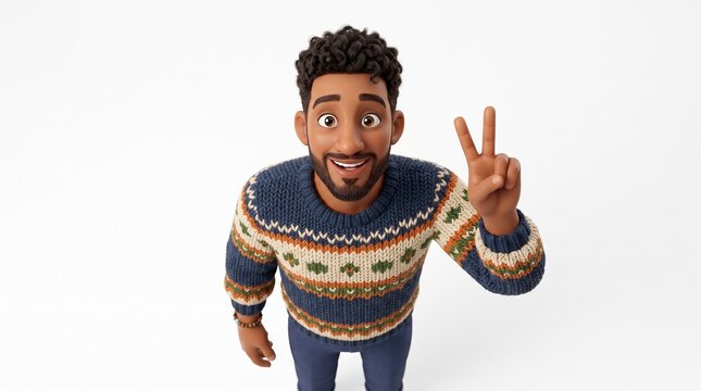 3D stylized diverse men gesturing and waving, isolated on transparent background