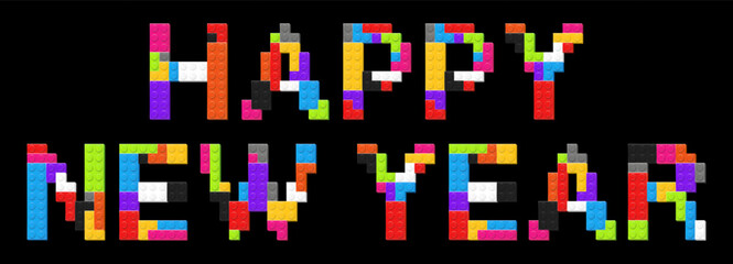 2027 Happy New Year and Christmas concept made with colored plastic constructor parts isolated. Play and build concept. Vector illustration © boxerx