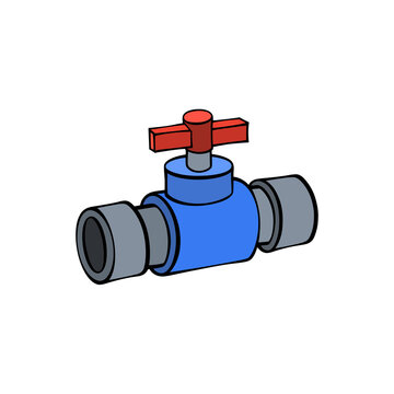 Blue industrial pipe with red handle valve vector illustration on transparent background for plumbing and engineering designs