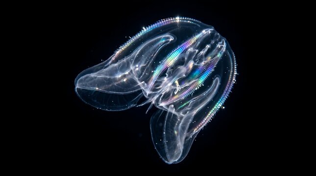 Mnemiopsis leidyi, the warty comb jelly or sea walnut deep underwater photo