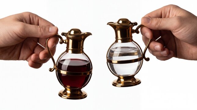 Eucharist ritual wine and water in ornate glass cruets