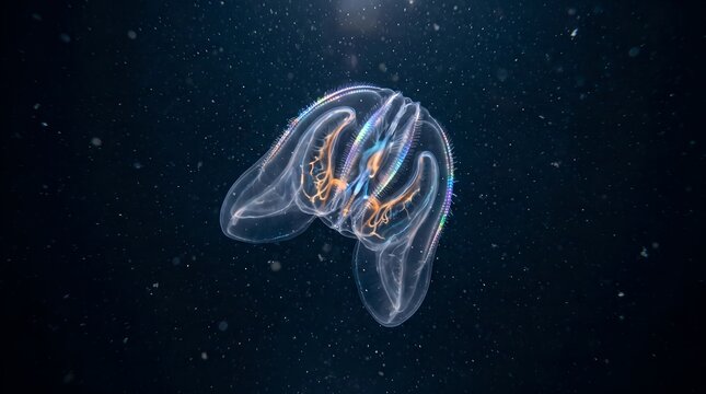 Mnemiopsis leidyi, the warty comb jelly or sea walnut deep underwater photo