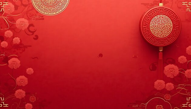 Red textured background with decorative circular golden pattern and hanging lantern gold pattern chinese lantern golden design oriental pattern traditional motif red texture red wall