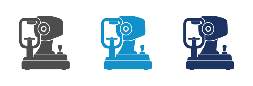 Ophthalmic Refractometer Icon Set for Eye Examination and Vision Testing Equipment.