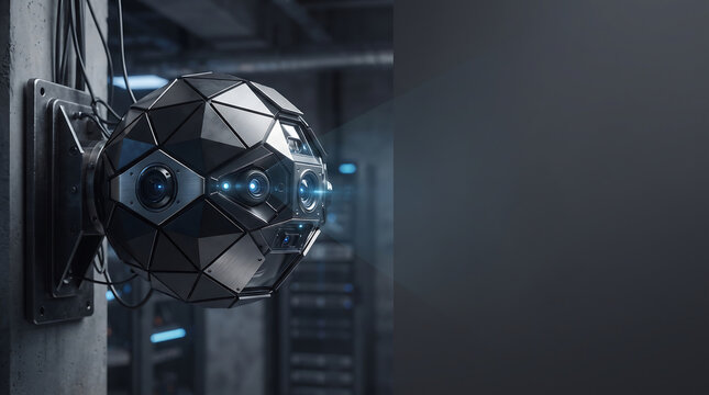 Futuristic 360 Security Surveillance Camera in Server Room