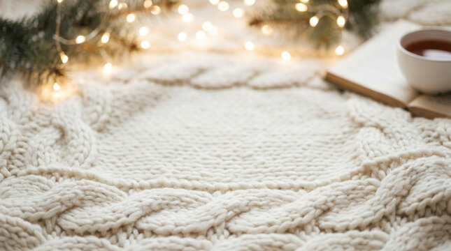 Cozy Cable Knit Blanket with Fairy Lights