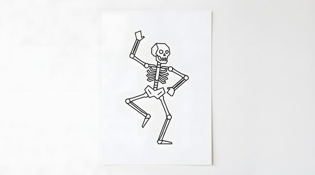 Dancing skeleton vector illustration on white background, spooky Halloween graphic art