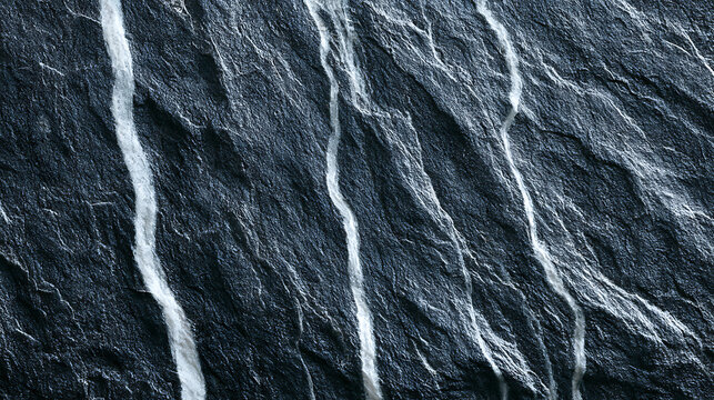 Dark slate stone surface displays prominent white mineral veins running vertically through the texture
