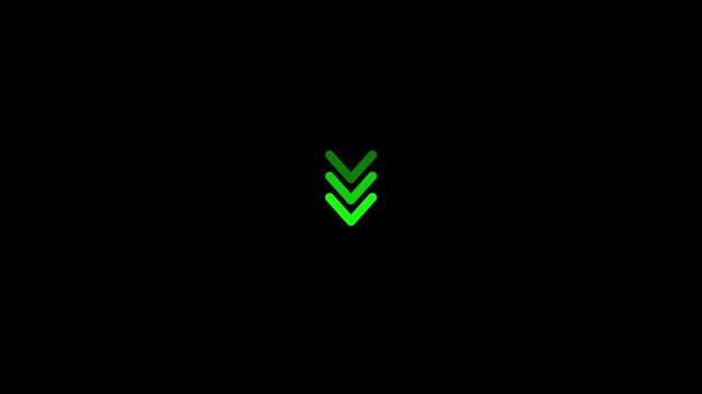 Green Downward Chevron Arrow Animation on Black Background