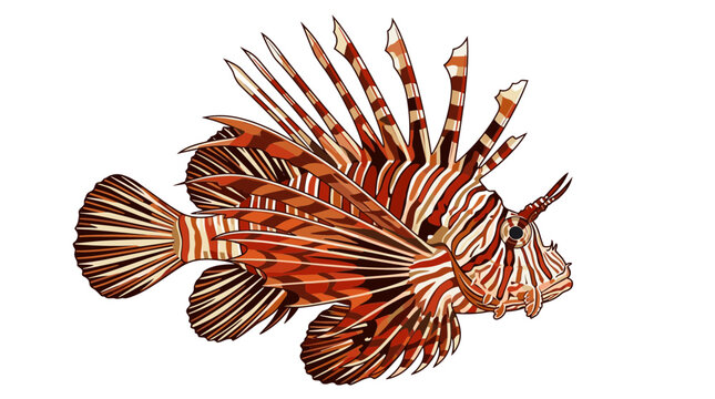 Detailed Illustration of a Tropical Red Lionfish