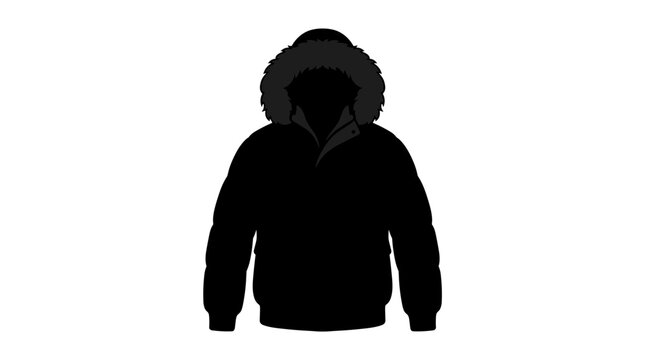 Black silhouette of a hooded parka jacket with fur trim