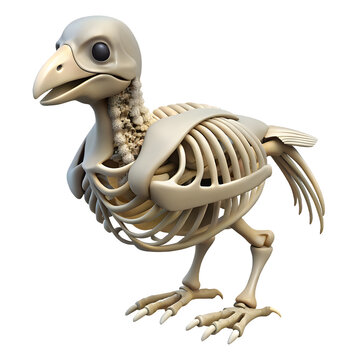 Small bird skeleton standing anatomy model as isolated object