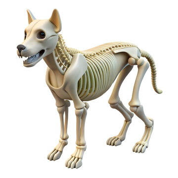 Anatomical dog skeleton model in standing pose as PNG cutout