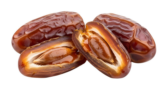 Fresh organic sweet dates fruit isolated on a transparent background for healthy diet and culinary kitchen ingredient food photography