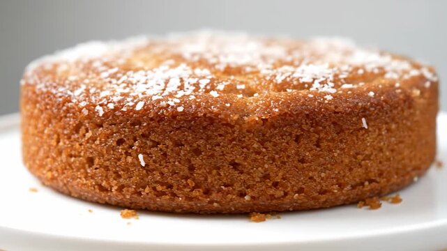 Delicious golden brown homemade cake texture with coarse sugar topping detail, perfect for dessert or tea time treat.