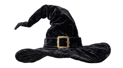 Black velvet witch hat with gold buckle isolated on transparent background © Sumon