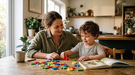 Obraz premium Parent and Child Learning Together at Home