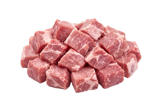 Pile of raw diced pork meat cubes