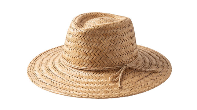 Woven straw fedora hat with string ribbon
