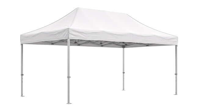 White pop-up canopy tent with metal isolated on transparent background