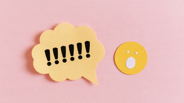 Shocked Face and Exclamation Speech Bubble: A yellow speech bubble with multiple exclamation marks expresses strong emotion.