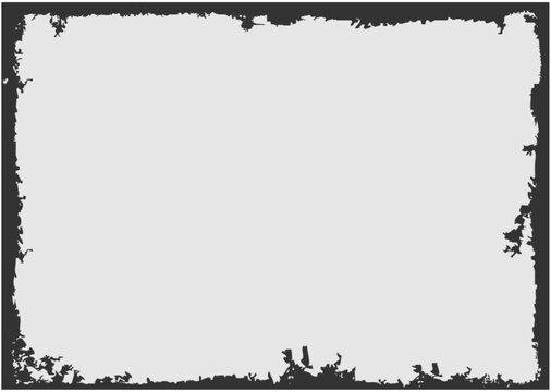 Black distressed frame border with subtle grunge splatters and rough edge texture on a light gray background.