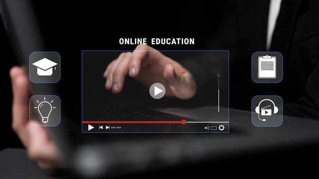 An online education and e-learning platform for distance learning. A concept of video courses, virtual classrooms, and digital study resources. Motif