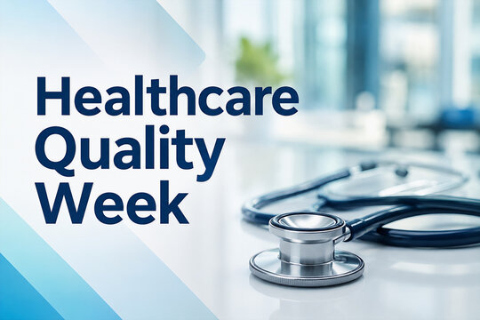Healthcare Quality Week Banner with Stethoscope on Desk