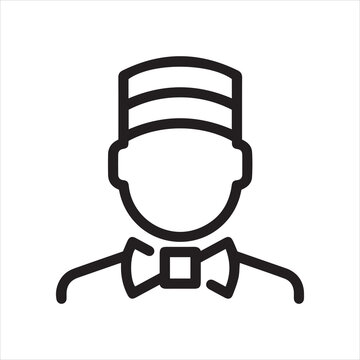 Concierge icon. Doorman outline logo. Porter line pictogram. Label employee of hotel, Motel, inns. Linear doorkeeper emblem for websites, print catalogs and mobile applications. Vector illustration.