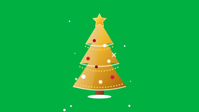 Golden christmas tree with bright star topper spinning slowly in festive holiday animation video footage for merry seasonal motion graphic
