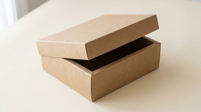 Opened Brown Kraft Paper Cardboard Packaging Box Mockup on Clean Surface for Product Delivery and Storage