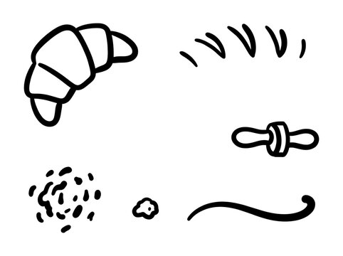 Croissant and baking elements in a simple line drawing style for culinary themes