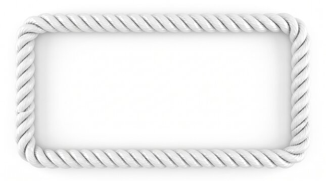 Rectangular frame made of thick white twisted nautical rope on white background.