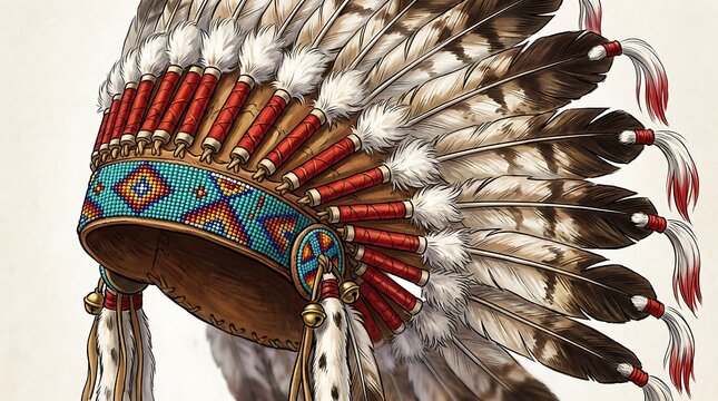 Traditional Native American feather headdress with intricate beadwork