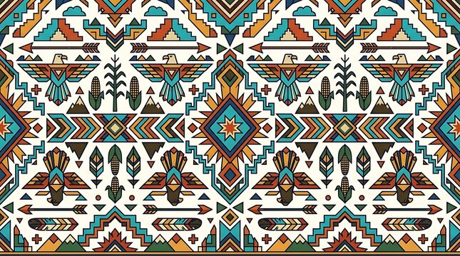 Southwestern geometric pattern with eagle and arrow motifs in vector style