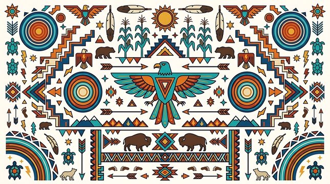 Native American style decorative vector pattern with geometric tribal motifs