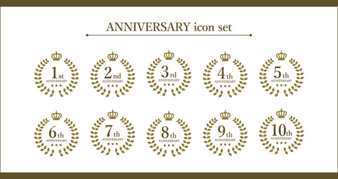 王冠・月桂樹の1周年～10周年の記念エンブレムアイコンセット