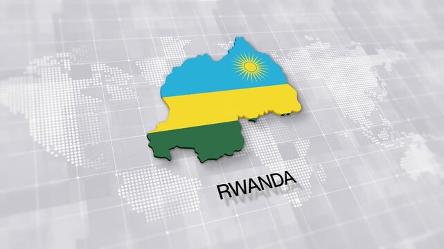 Rwanda map with national flag on minimal digital world map background, global political, geographic border for international news concept with white background