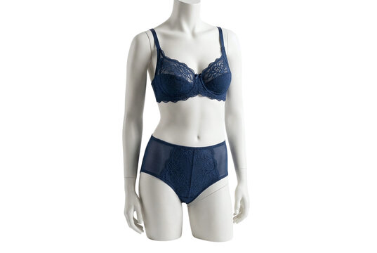 Blue lace lingerie set on female mannequin torso