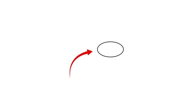 Moving curved red arrow pointing towards circle animation.Circle spotter and arrow moving animation for highlight overlay video on white background.
