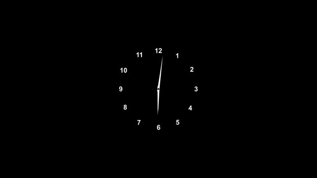 Wall clock animation,digital analog clock animated black background, clock icon 4k Animation.Analog wall clock spinning animation through the hours. Line analog clock icon animation.