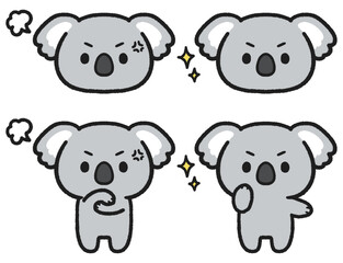 怒っている、やる気のある表情のコアラのイラストセット © とりあいす
