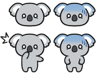 ビックリ、ショック、驚いている表情のコアラのイラストセット © とりあいす