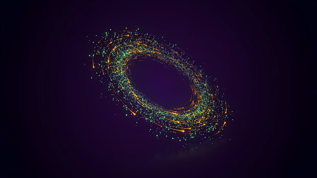 Swirling vortex of colorful sparkling lights in dark purple space with swirling circular sparkling colorful