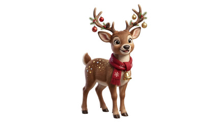 Adorable cartoon reindeer with red scarf and bells © Watchareewan