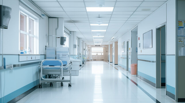 hospital corridor empty waiting room and equipment