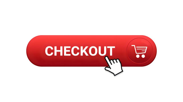Ecommerce checkout button with shopping cart icon being clicked by a hand in a digital interface